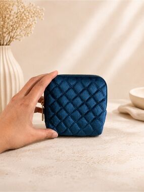 Blue Quilted Jewelry Storage Bag